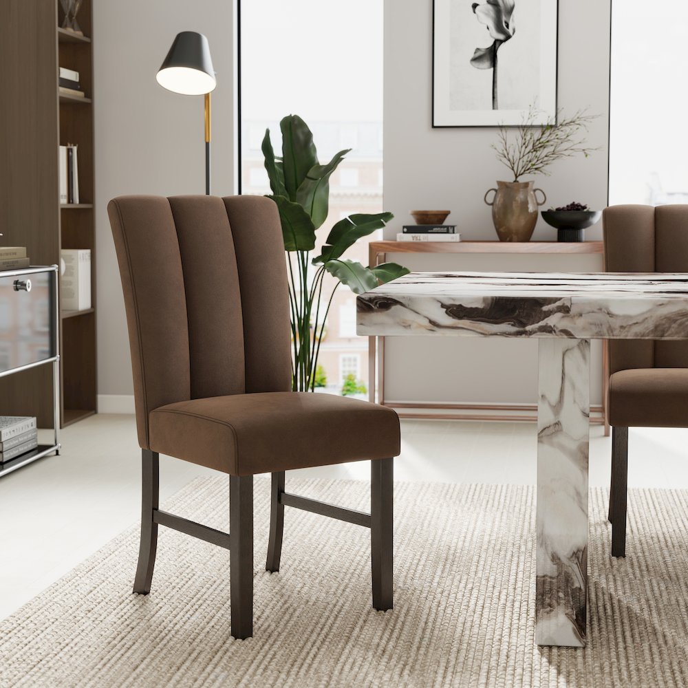 Cavira 7-PC Modern Faux Marble Dining Set, Double Pedestal Table with 6 Chairs. Picture 6