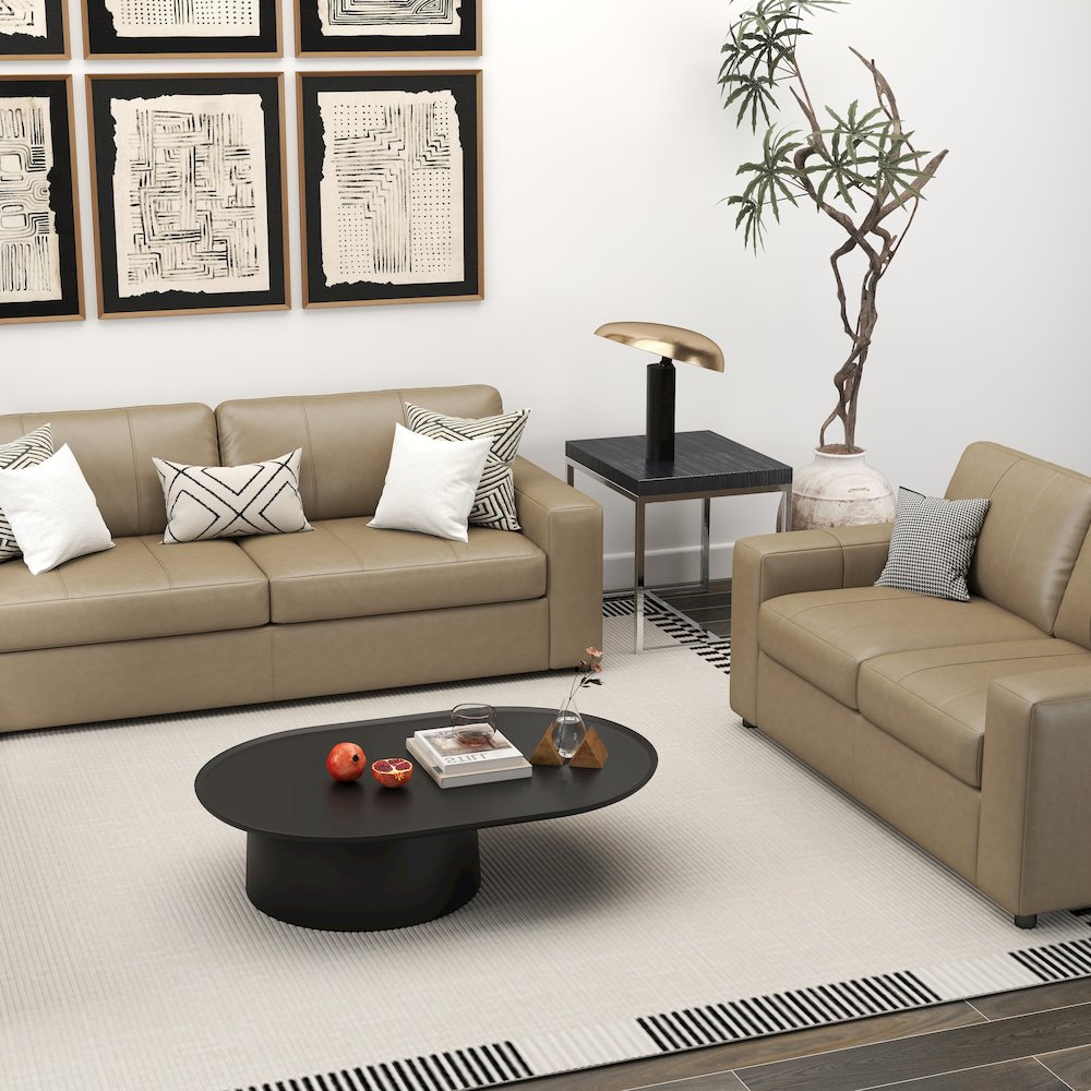Sakan Leather 3-Pc Living Room Set, Sofa Loveseat and Chair, Beige. Picture 6