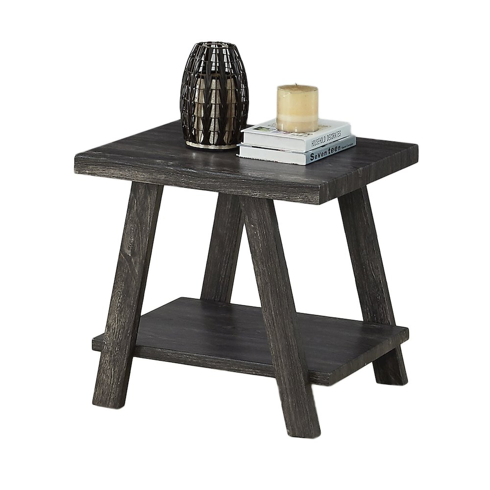 Athens Contemporary Replicated Wood Shelf End Table in Charcoal Finish. Picture 1