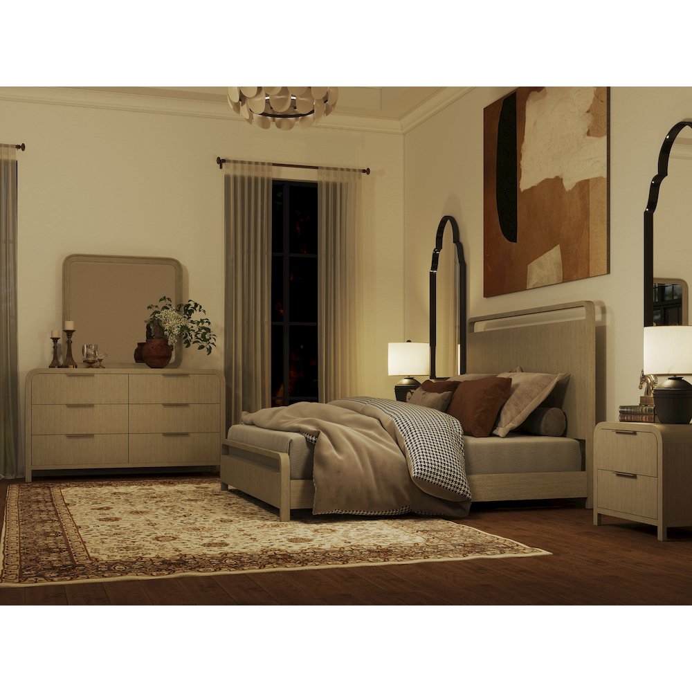 Tavari 5-PC Queen Bedroom Set, Bed, Dresser, Mirror, Two Nightstands, Light Gray. Picture 7