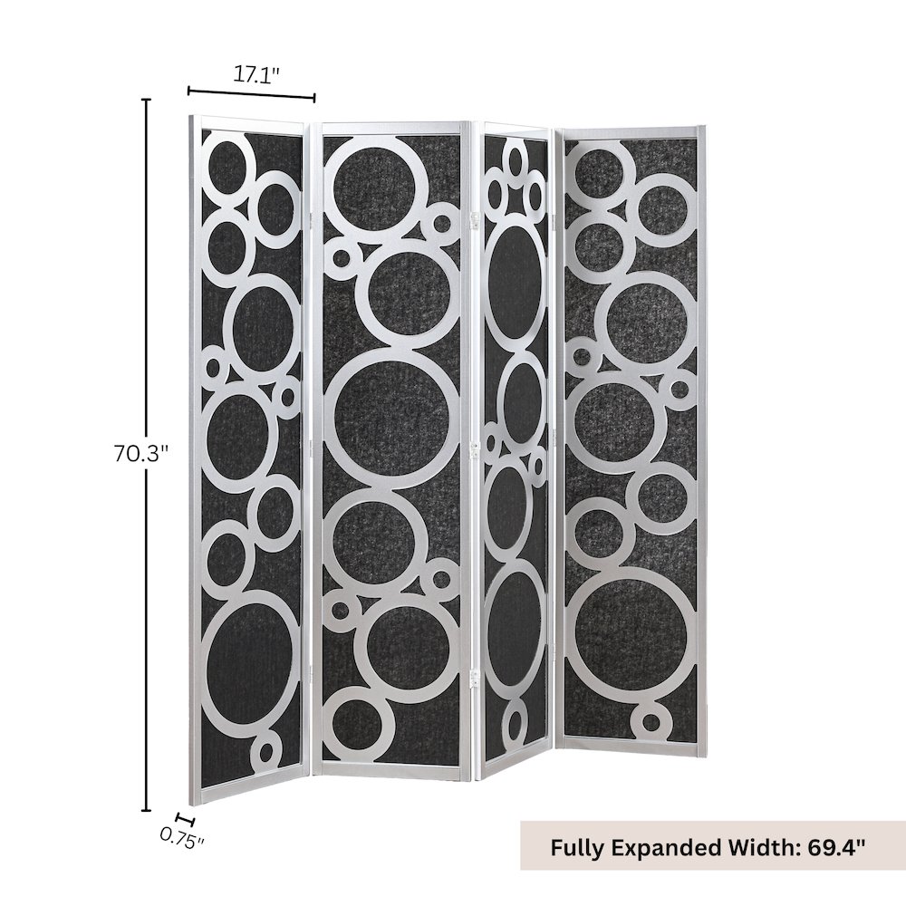 4-Panel Room Divider, Decorative Folding Freestanding Privacy Screen, Silver. Picture 5
