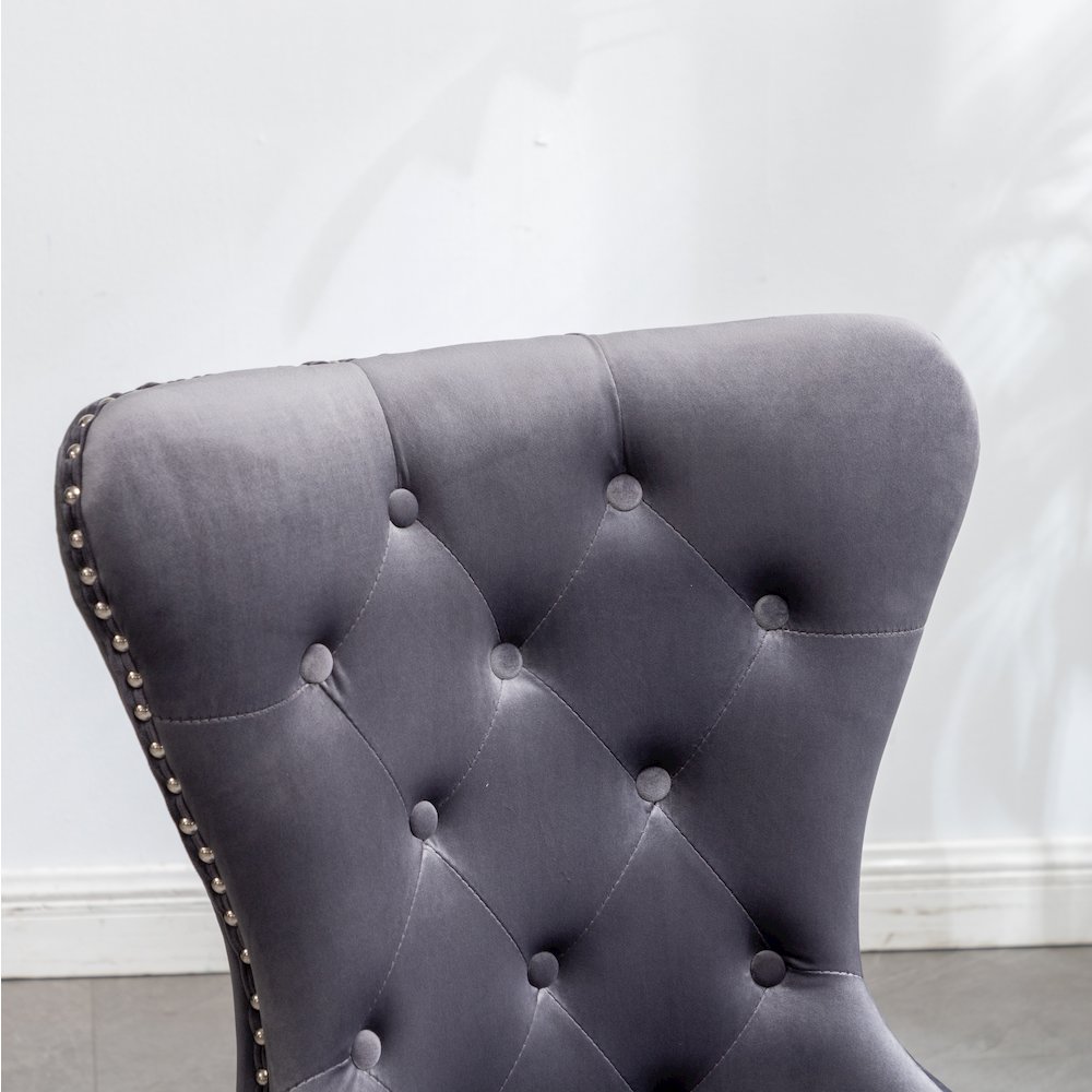 Montura Contemporary Tufted Velvet Chair with Nailhead Trim, Set of 2, Gray. Picture 7