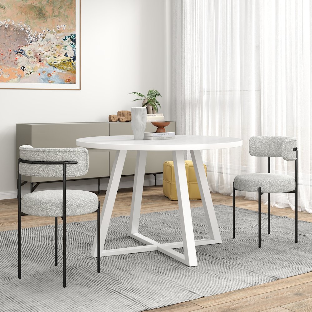 Durban 5-Pc Round Dining Set, Trestle Dining Table with 4 Boucle Chairs. Picture 5