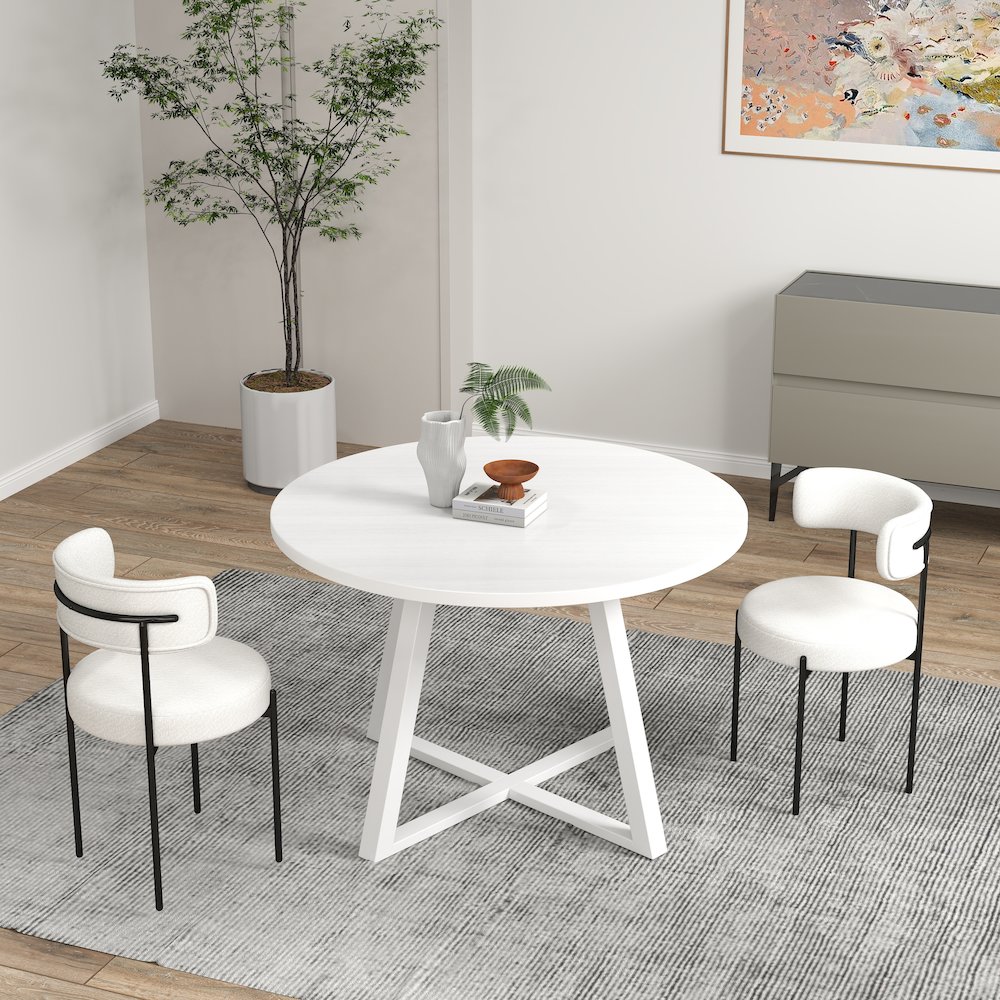Durban 3-Pc Round Dining Set, Trestle Dining Table with 2 Boucle Chairs. Picture 4