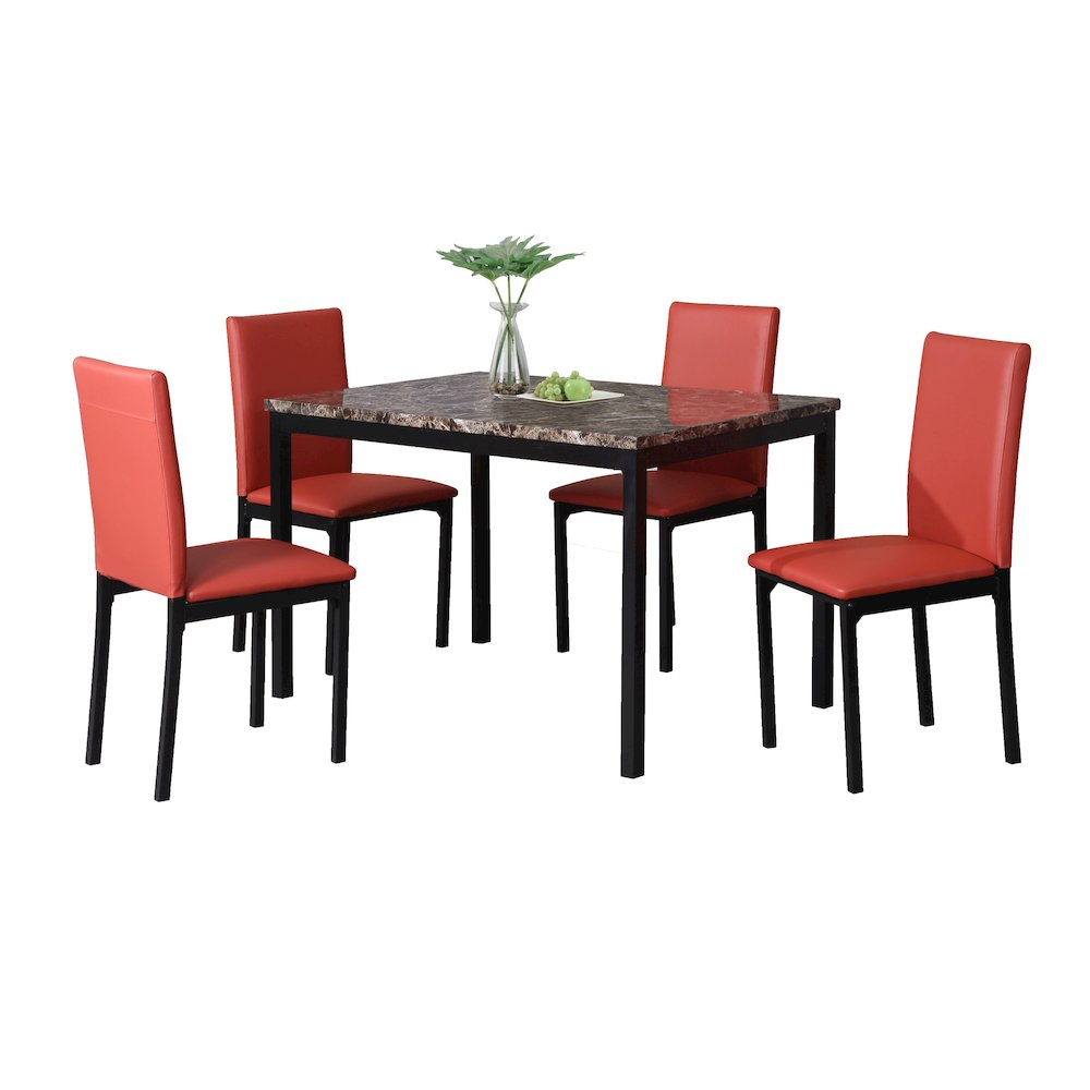 Citico 5-Pc Dinette Set with Laminated Faux Marble Top and 4 Red Chairs. Picture 1