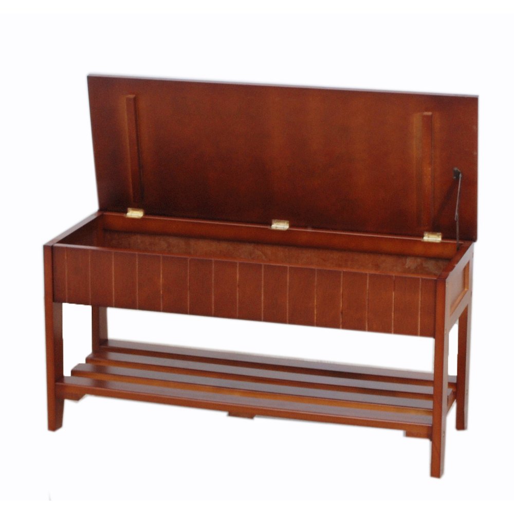 Leno Quality Solid Wood Shoe Bench with Storage, Cherry. Picture 7