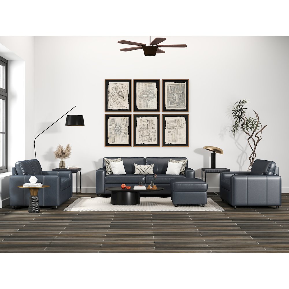 Sakan Leather 4-Pc Living Room Set, Sofa Loveseat, Chair and Ottoman, Blue. Picture 5