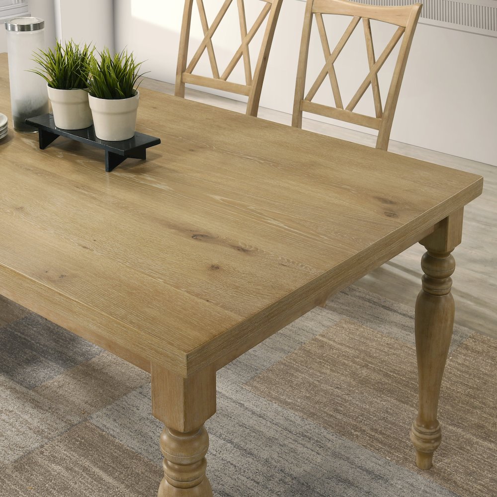 Verta Solid Wood Leg Dining Table with Oak Veneer Top and Turned Legs. Picture 4