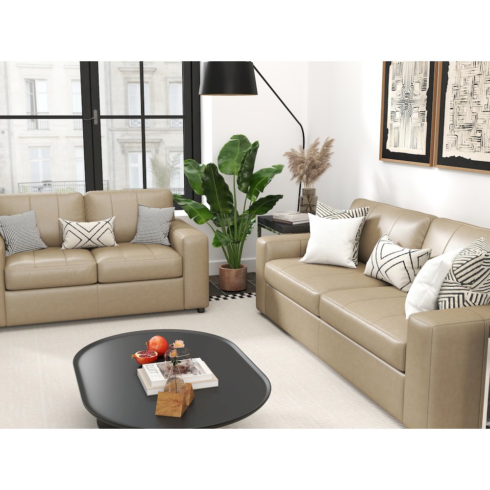 Sakan Leather Upholstered 2-Piece Living Room Set, Sofa and Loveseat, Beige. Picture 5