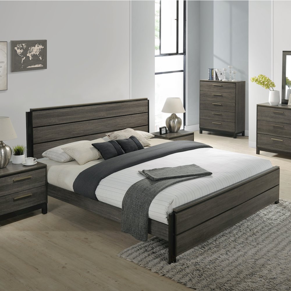 Ioana Antique Grey Finish Wood Queen Size Bed. Picture 4
