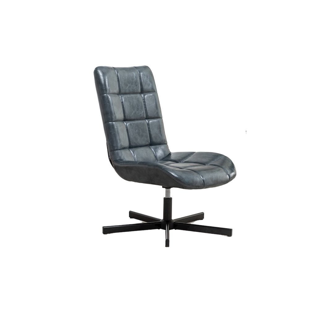 Arlena Faux Leather Tufted Swivel Accent Chair, Blue. Picture 1