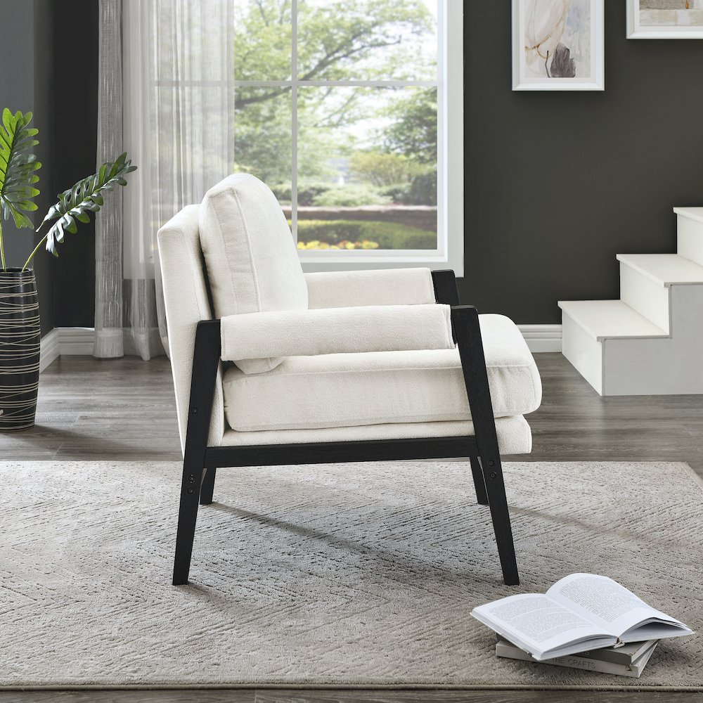 Kelly Mid-Century Modern Chenille Upholstered Accent Armchair, White. Picture 5