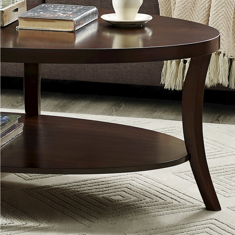 Perth Espresso Oval Coffee Table with Shelf. Picture 4