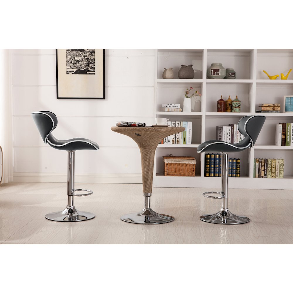 Masaccio Gray Leatherette Adjustable Swivel Barstool Chrome Base, Set of 2. Picture 5