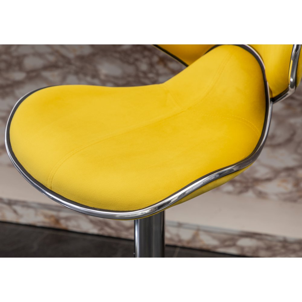 Masaccio Velvet Upholstered Adjustable Swivel Barstool, Set of 2, Yellow. Picture 10