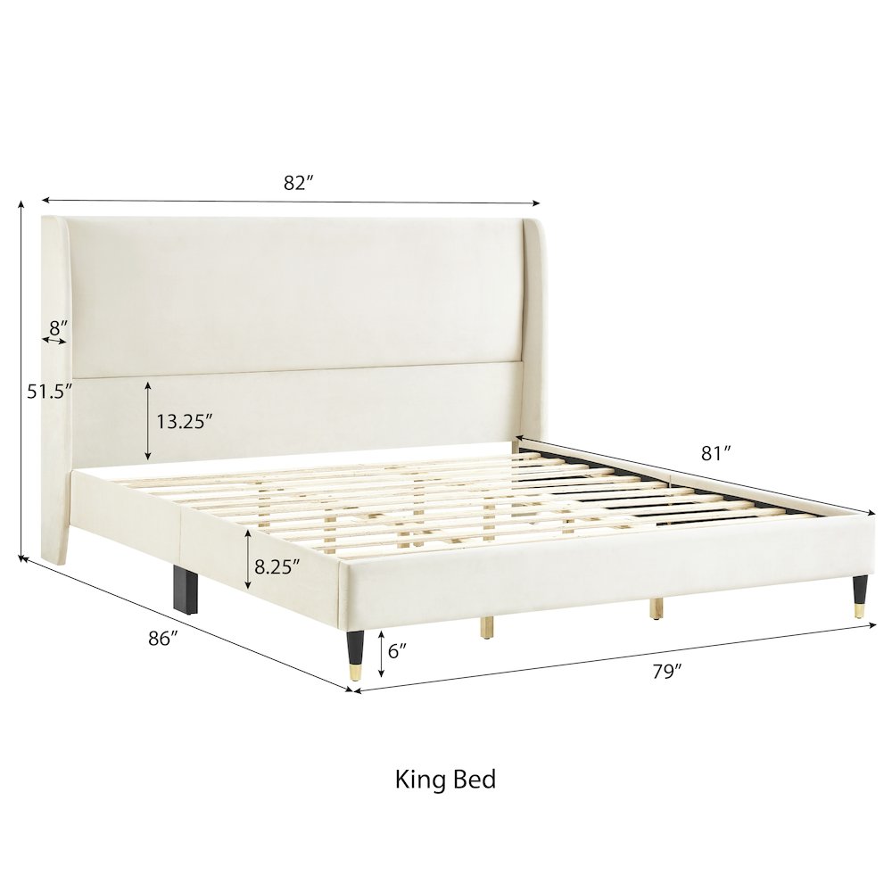 Rozitta Beige Velvet Wingback Platform Bed, King. Picture 7