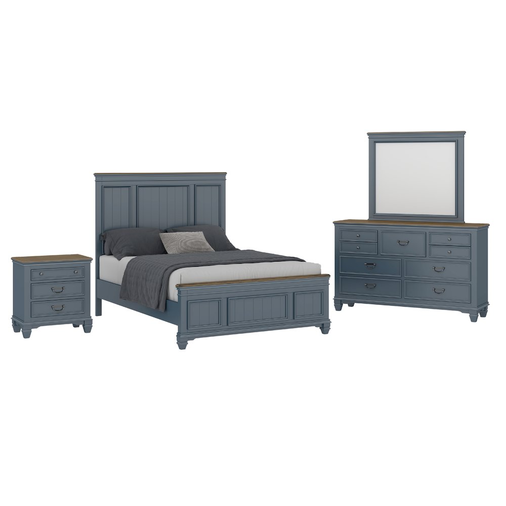 Clelane Wood Bedroom Set Panel Queen Bed, Dresser, Mirror, and Nightstand. Picture 1