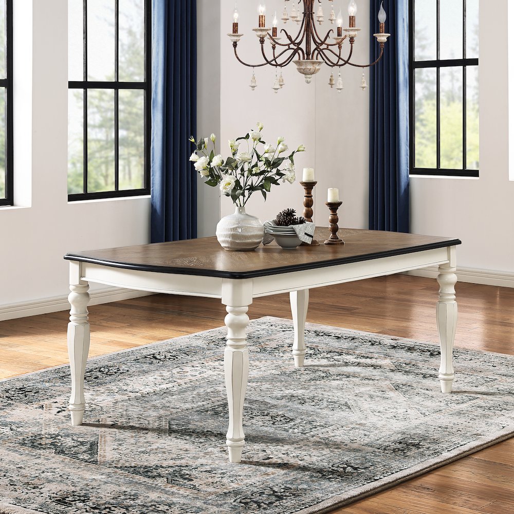 Belleza French Country Dining Table, Antique White and Weathered Oak Finish. Picture 2