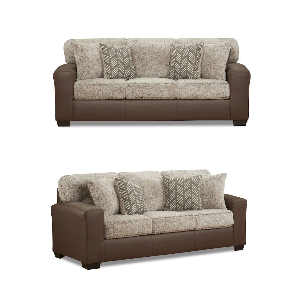 Marvella 3-Piece Living Room Sofa, Chair and Ottoman Set, Chocolate Faux Leather. Picture 11