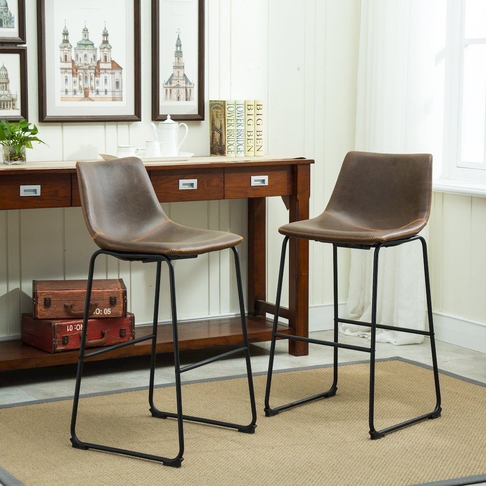 Lotusville Vintage PU Leather Barstools, Antique Brown, Set of 2. Picture 3