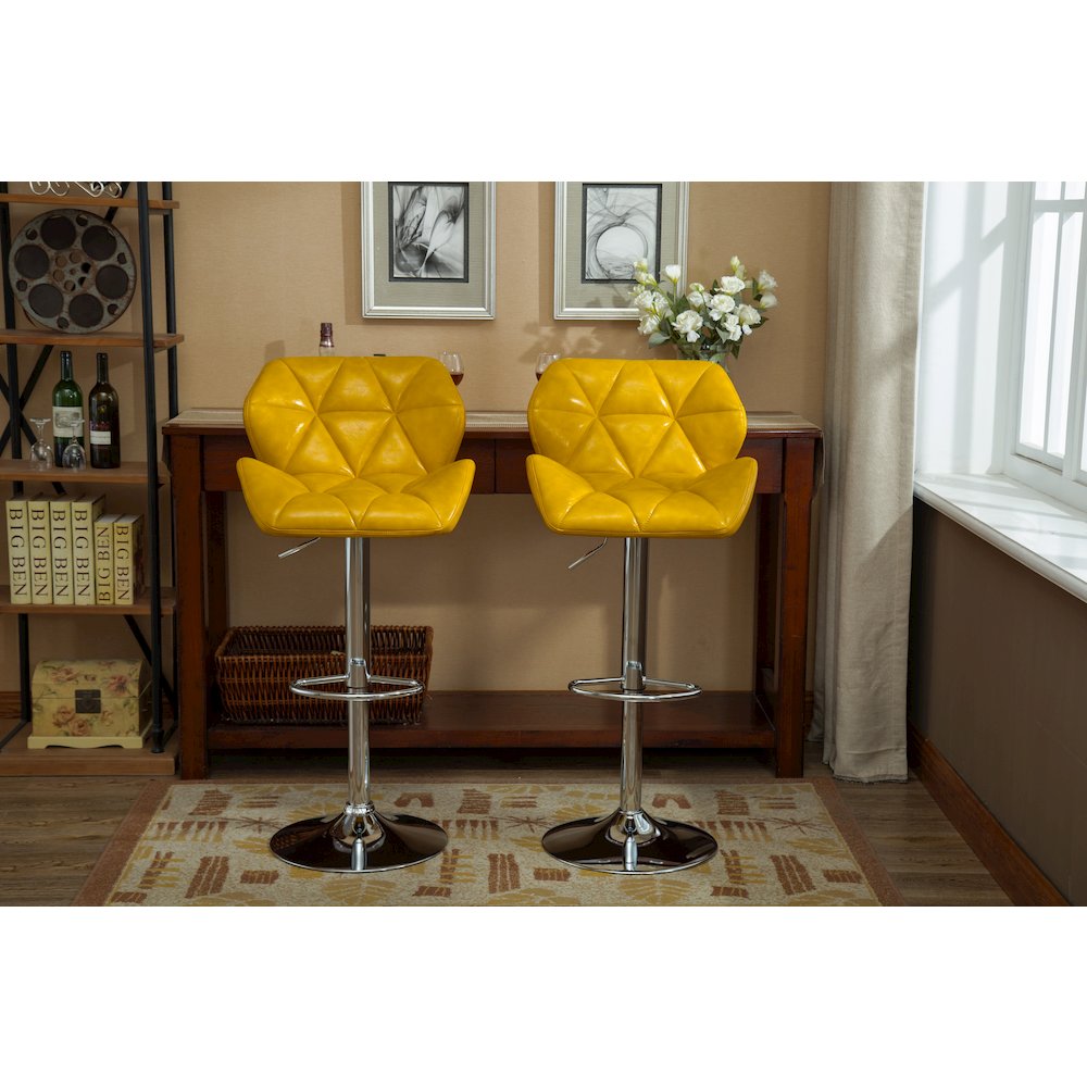 Glasgow Contemporary Tufted Adjustable Height Yellow Bar Stools, Set of 2. Picture 8