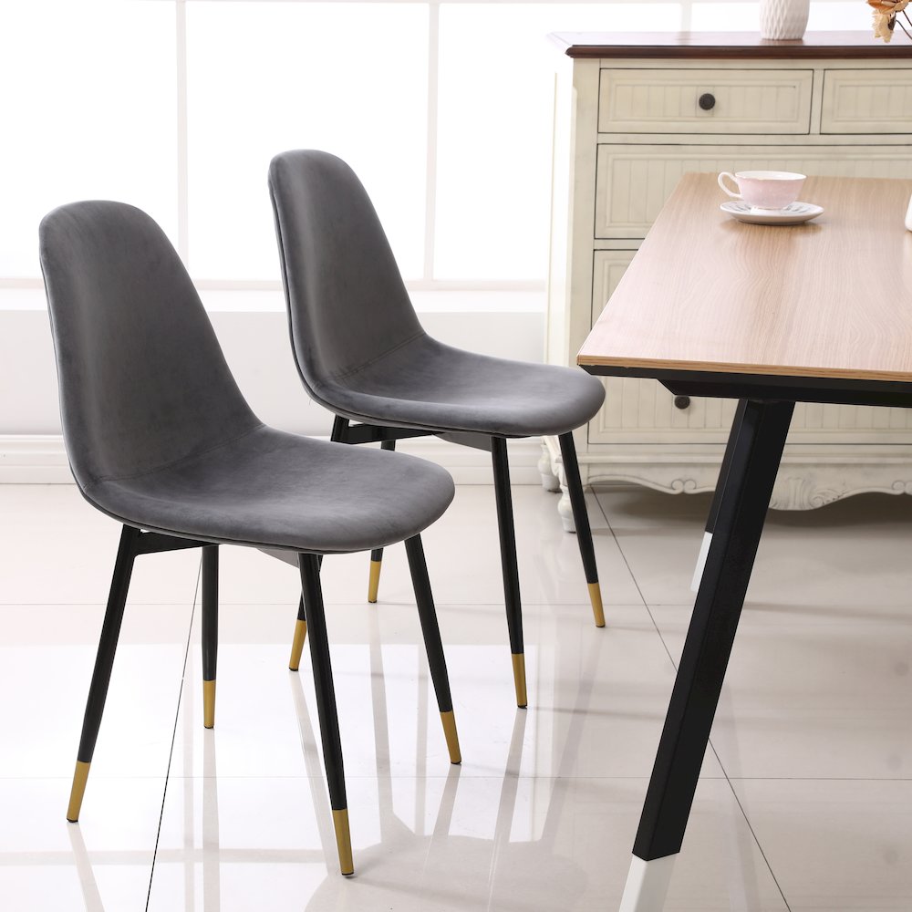 Lassan Contemporary Fabric Dining Chairs, Set of 4, Gray. Picture 3
