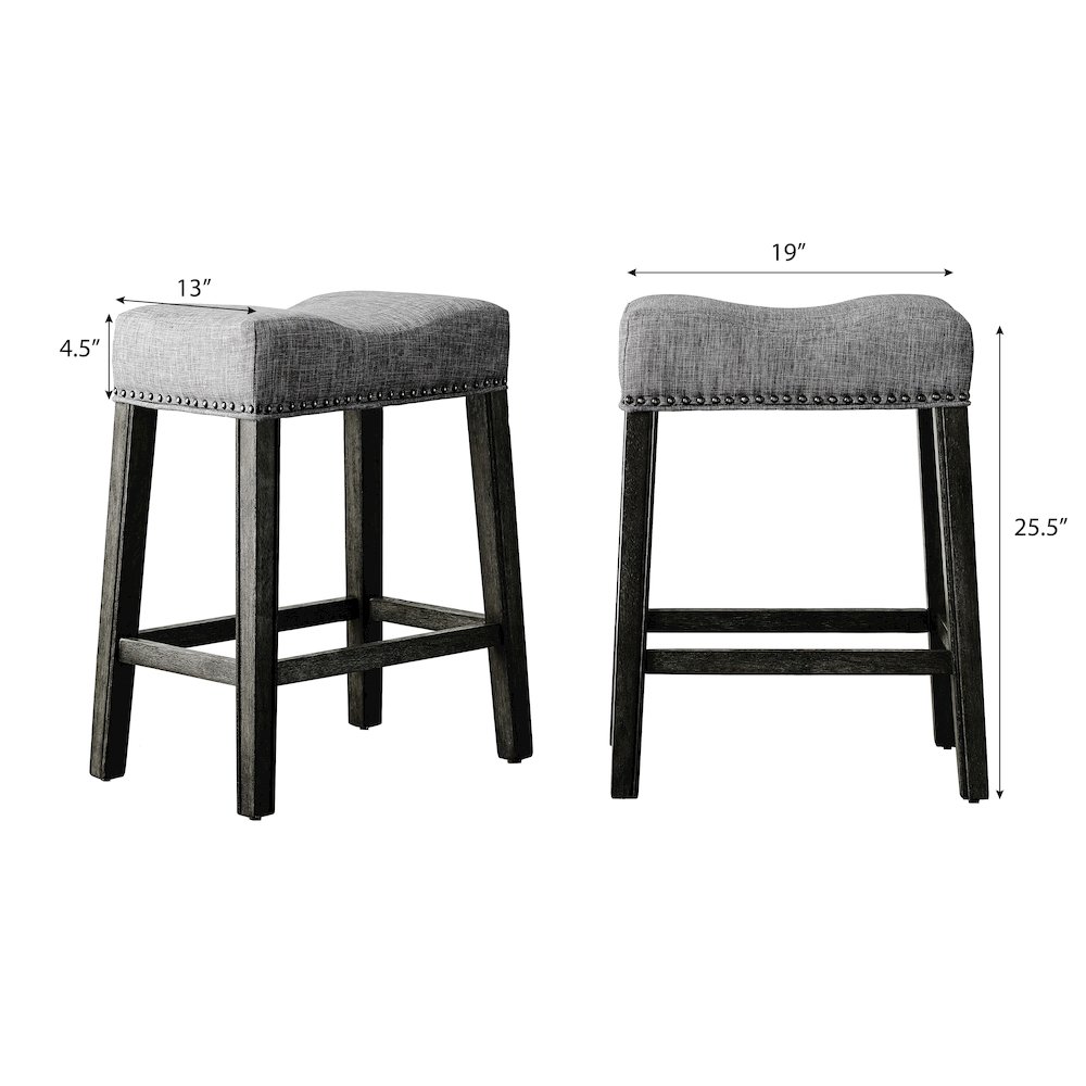 CoCo Upholstered Backless Saddle Seat Counter Stools 24", Set of 2, Gray. Picture 6