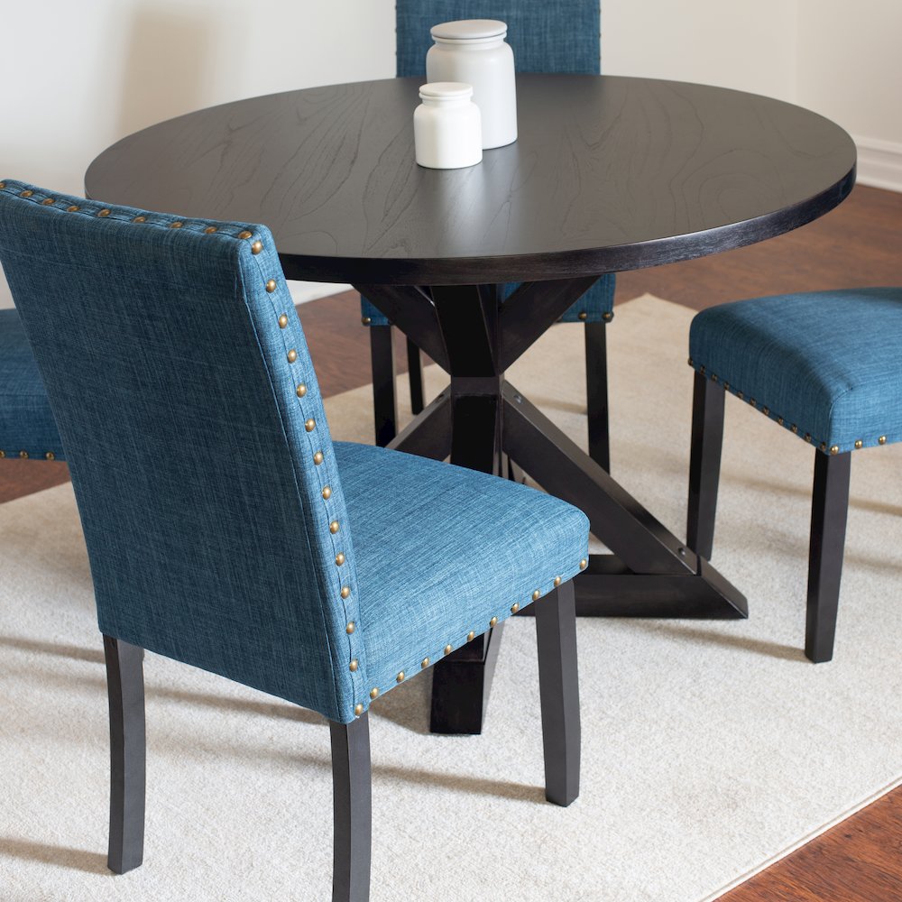 Mytzi 5-Pc Dining Set, Cross-Buck Dining Table with 4 Stylish Chairs, Blue. Picture 4