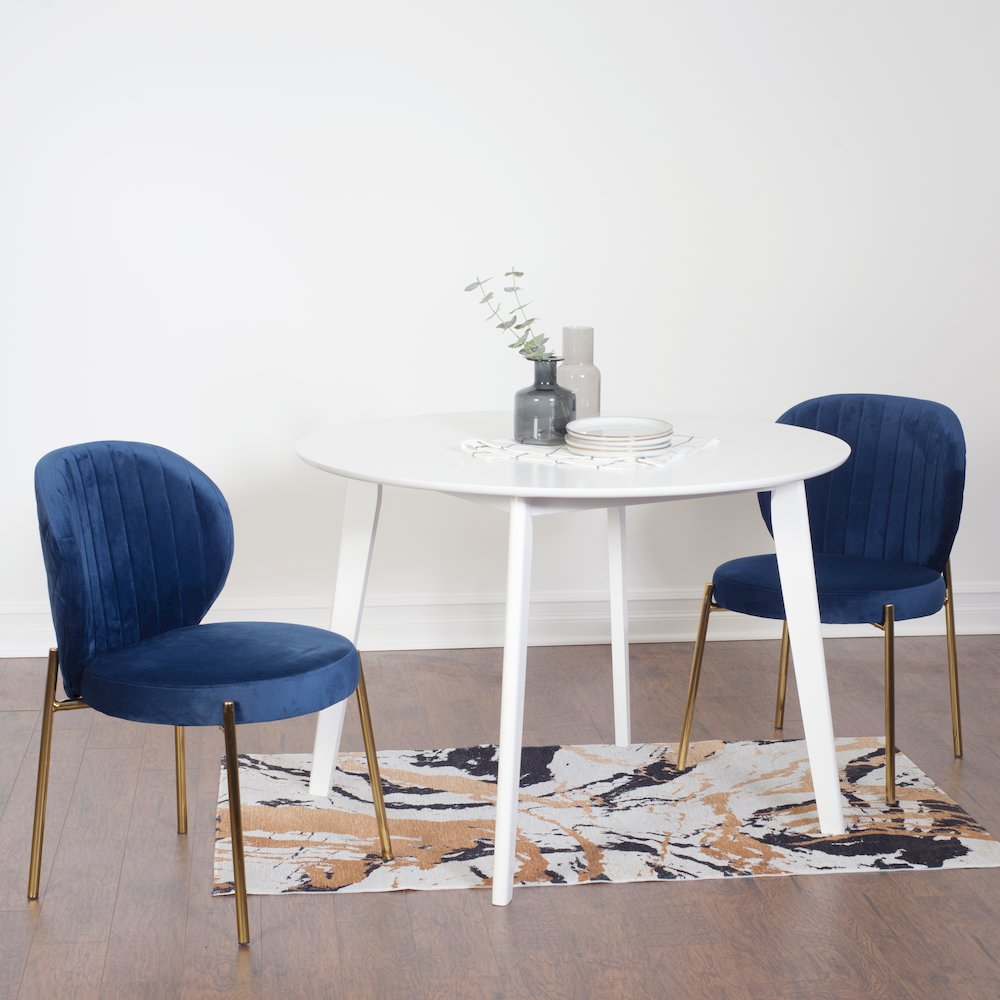 Amoa Contemporary 3-Pc Dining Set, White Round Dining Table and 2 Chairs, Blue. Picture 2