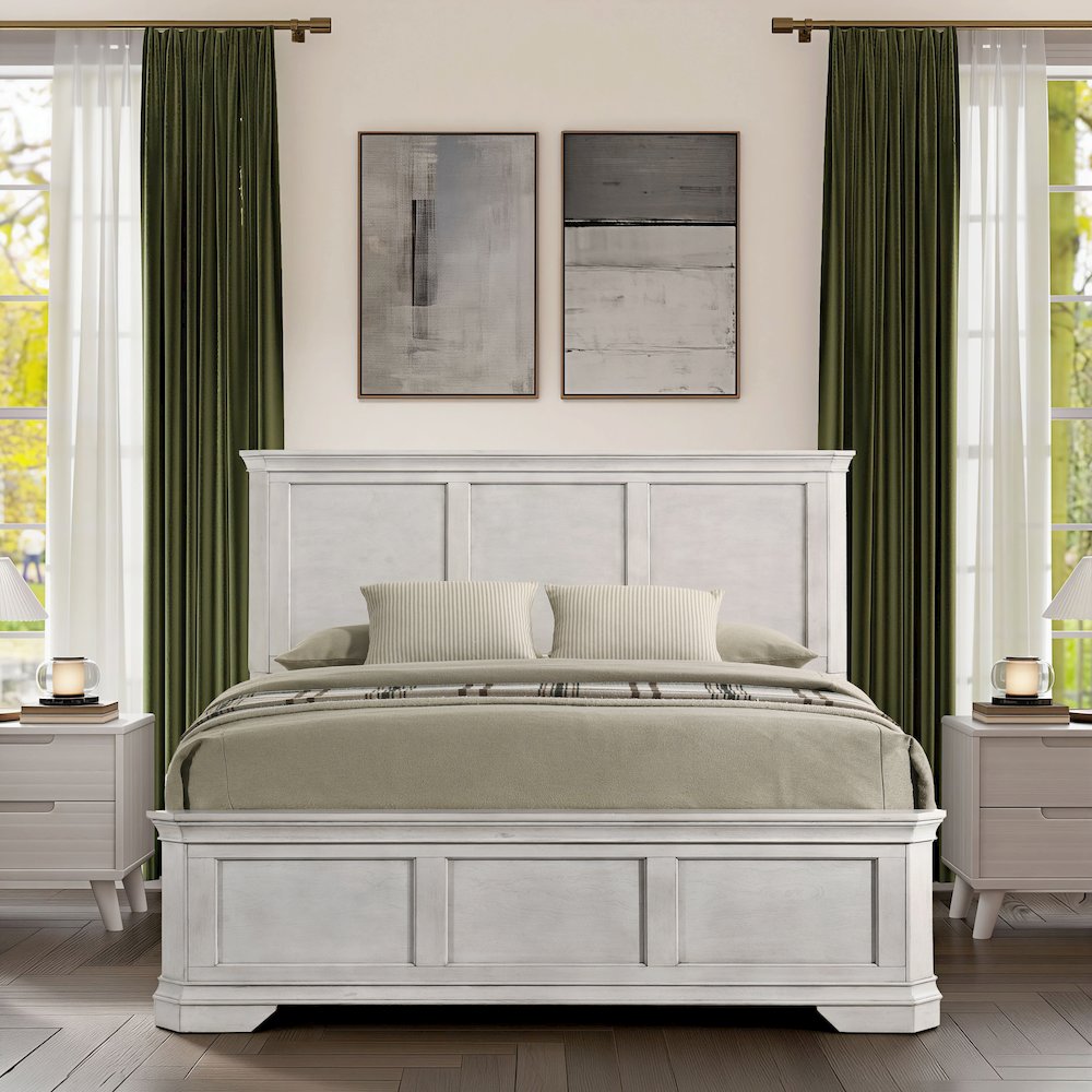 Maderne Wood Panel Bed, King, Antique White Finish. Picture 4