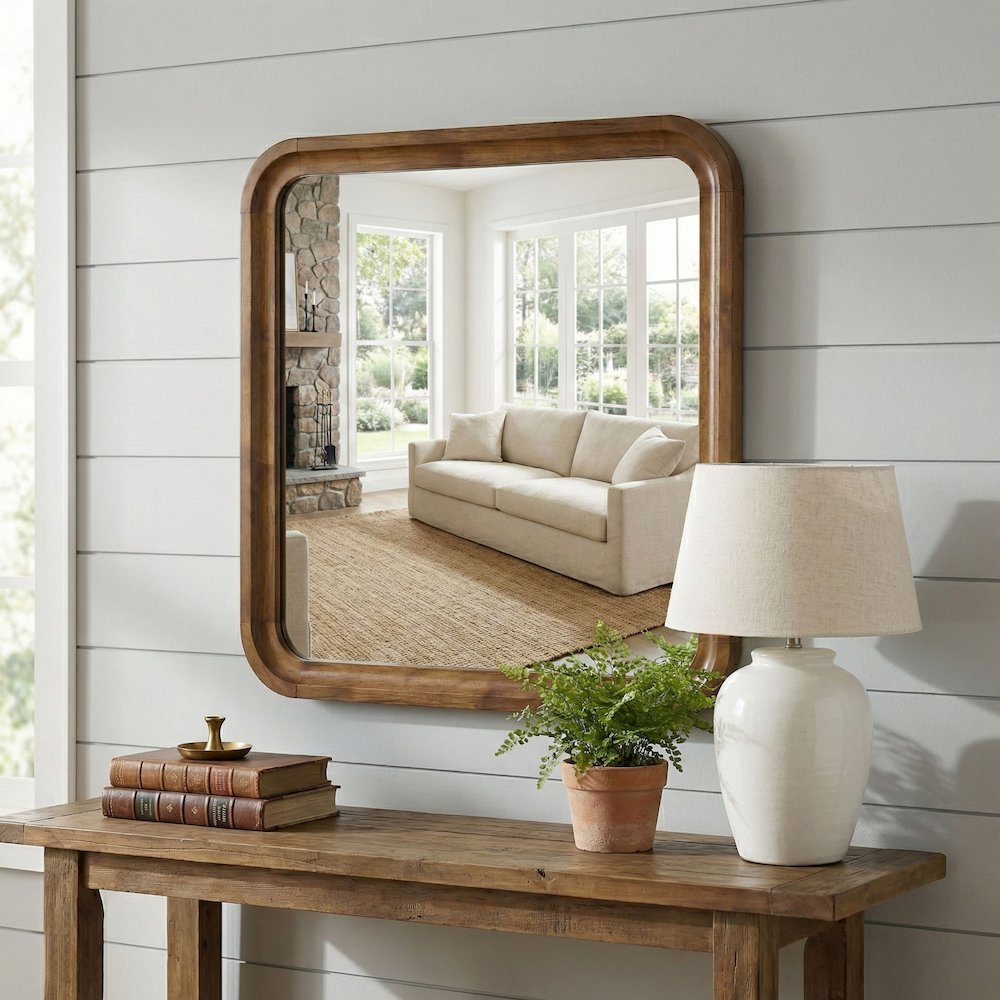 Eldren Wood Frame Mirror, Walnut Finish. Picture 3