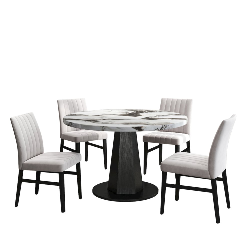 5-Piece Dining Set, Off-White Faux Marble Dining Table with Four Chairs, Tan. Picture 1