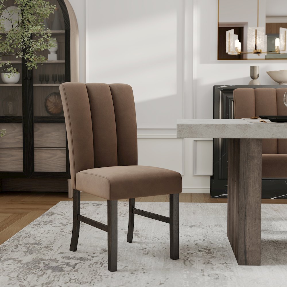 Sorlen 6-PC Dining Set, 3D Faux Concrete Table with 4 Chocolate Chairs and Bench. Picture 5
