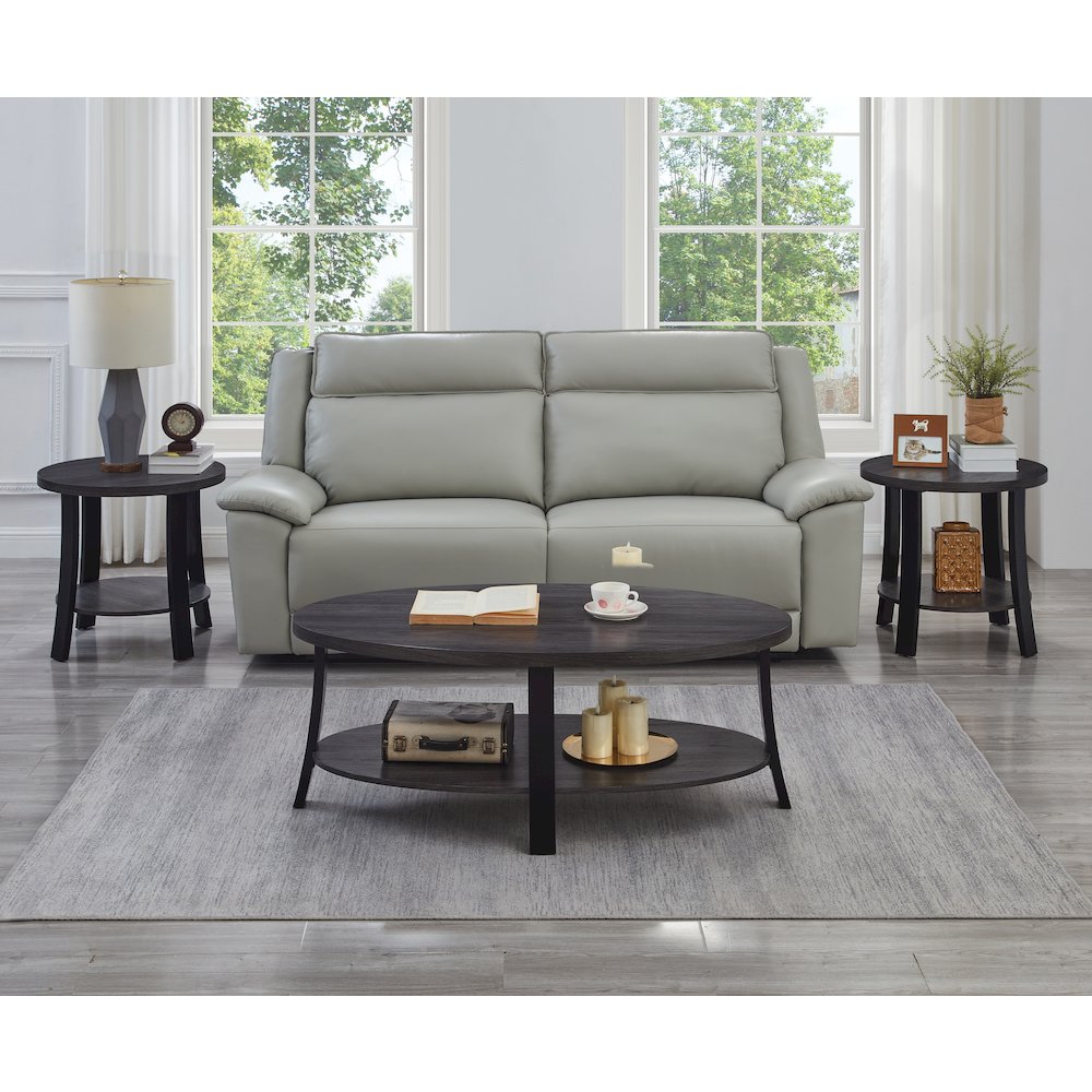 Anze Contemporary Oval Wood Shelf 3-Pc Coffee Table Set in Charcoal Finish. Picture 3