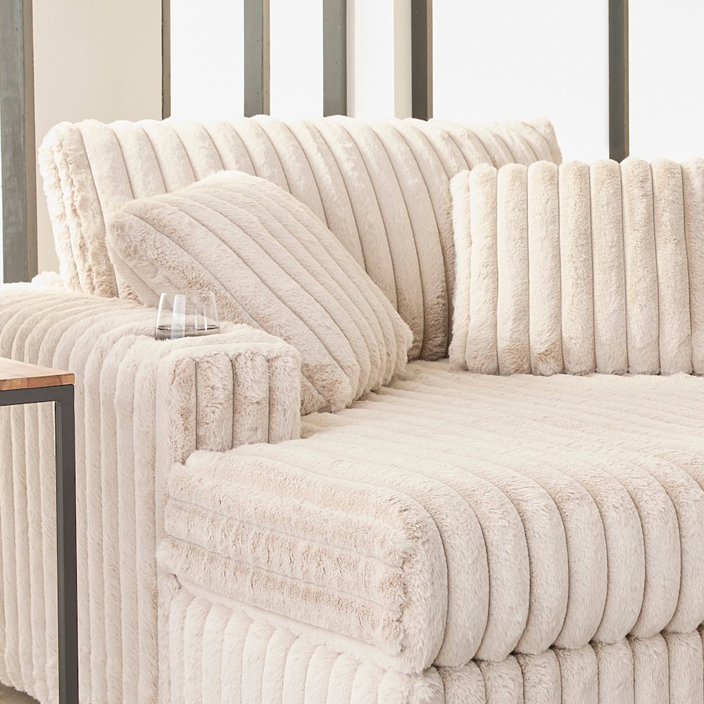 Belvoir Oversized Cuddle Chaise, with Cup Holders, Beige Champagne. Picture 4