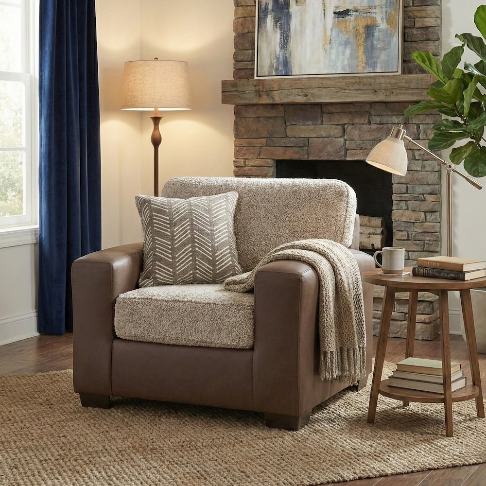 Marvella 2-Piece Living Room Set, Chair and Ottoman, Chocolate Faux Leather. Picture 4
