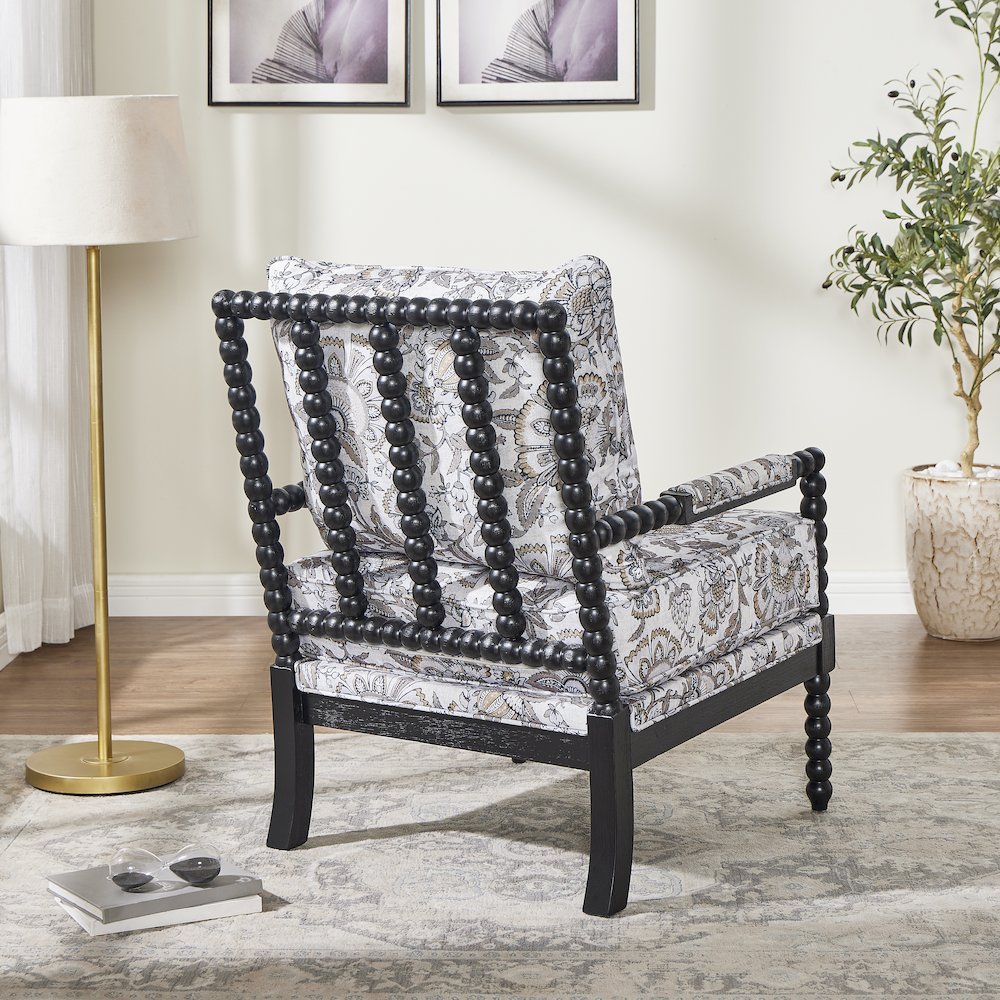 Belvoir Upholstered Spool Accent Chair, Floral with Black Finish. Picture 3