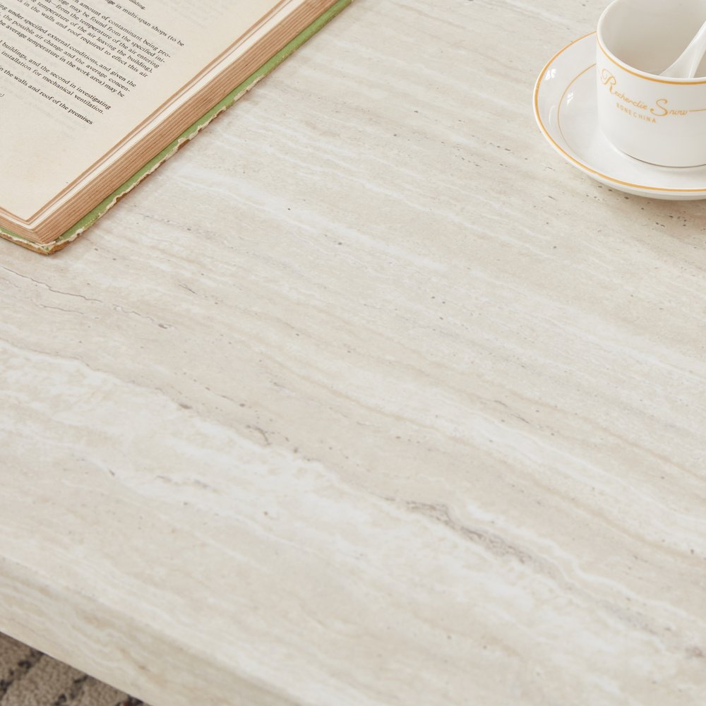 Cavira Modern Faux Marble Living Room Coffee Table, Beige. Picture 7