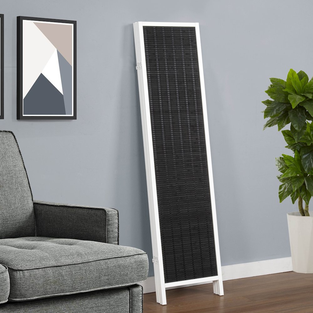 Inkwell 4-Panel Bamboo Room Divider, Folding Screen, Black with White Frame. Picture 6