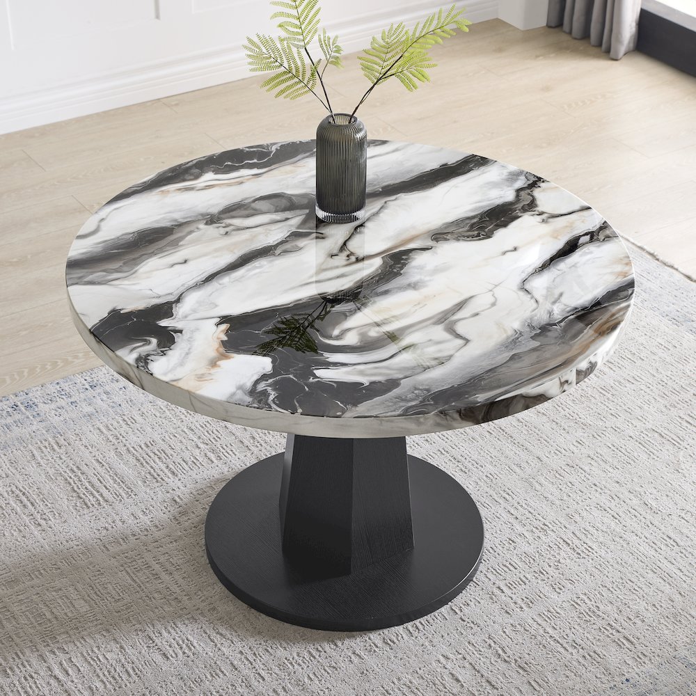 Cavira 5-PC Dining Set, Off-White Faux Marble Table with Four Gray Chairs. Picture 7
