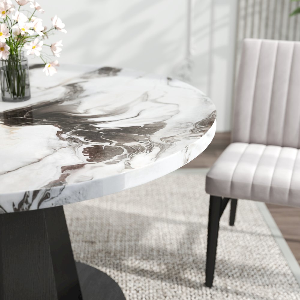 5-Piece Dining Set, Off-White Faux Marble Dining Table with Four Chairs, Tan. Picture 10