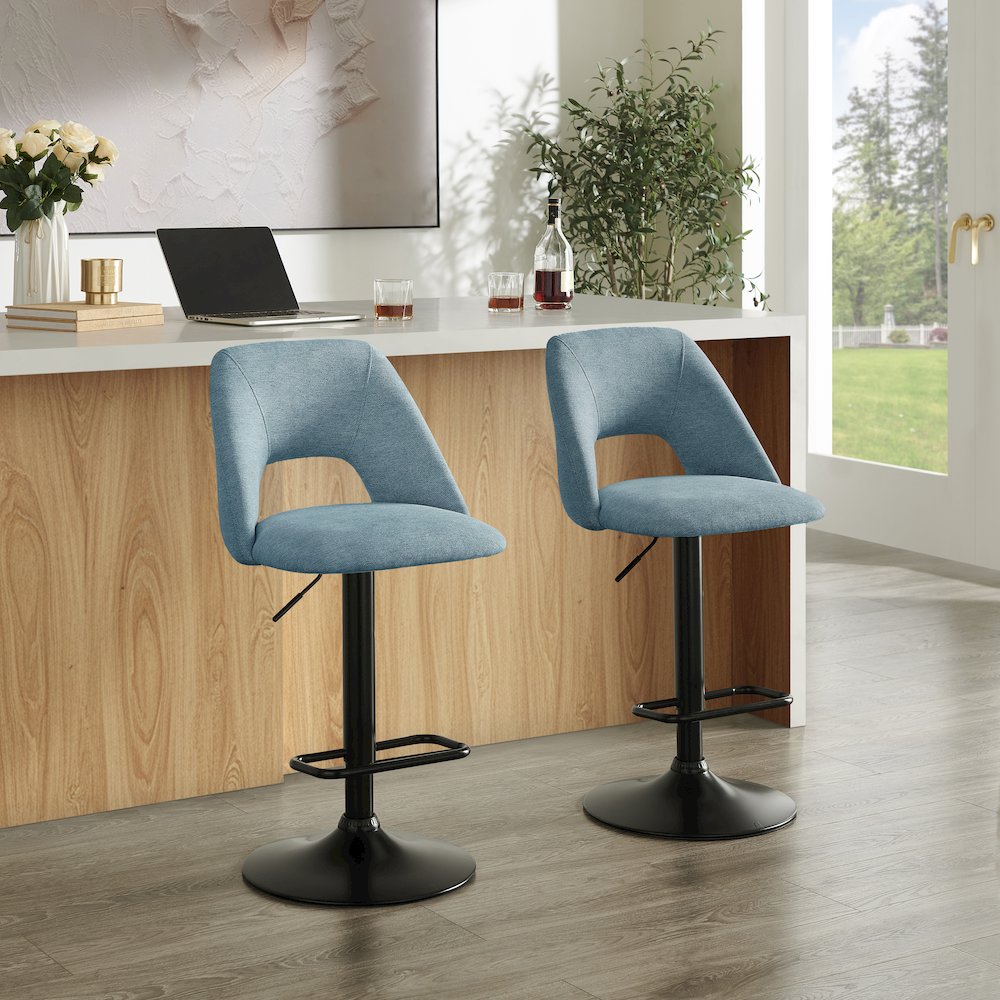 Nuvia Contemporary Adjustable Barstool with Upholstered Swivel Seats, Set of 2. Picture 8