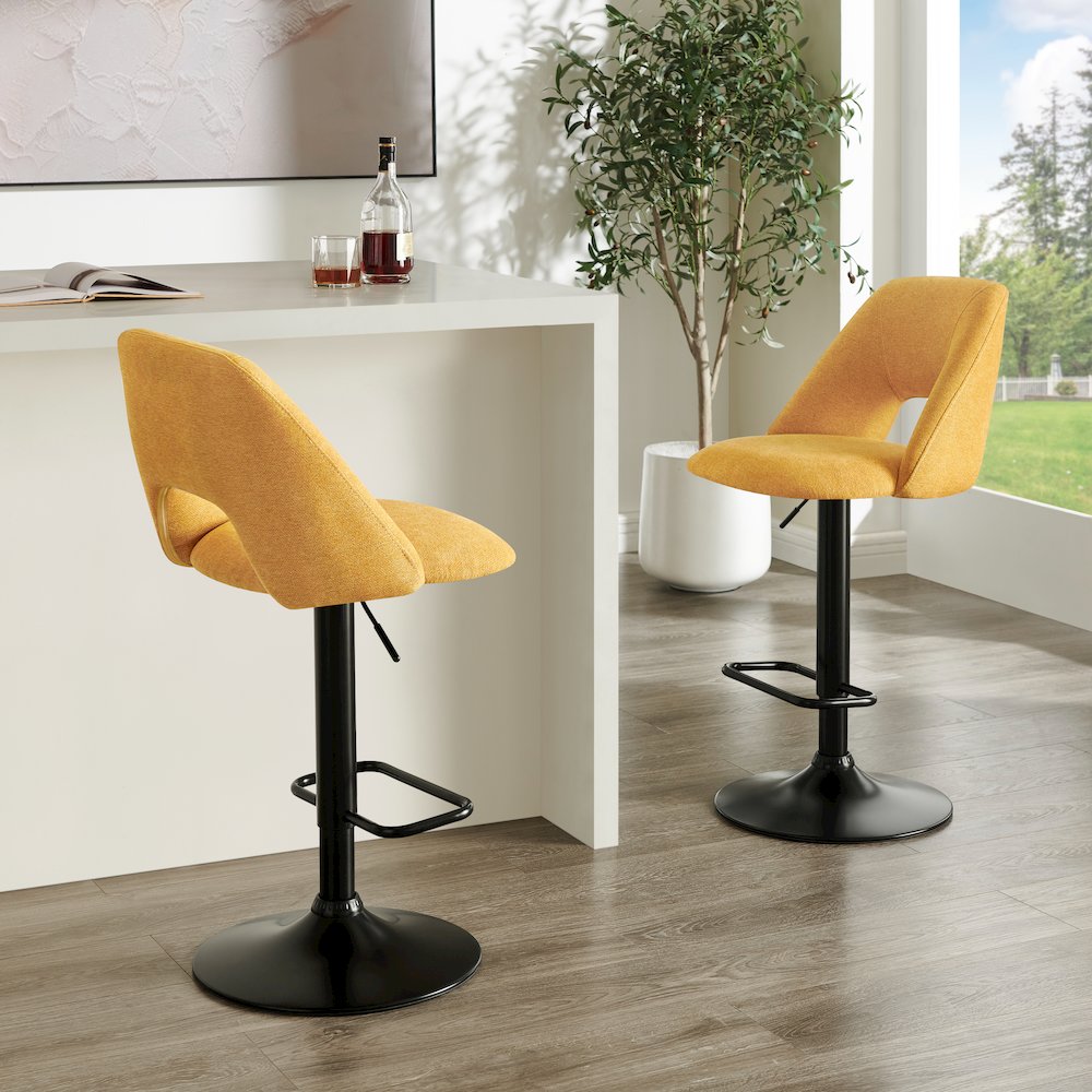 Nuvia Contemporary Adjustable Barstool with Upholstered Swivel Seats, Set of 2. Picture 4