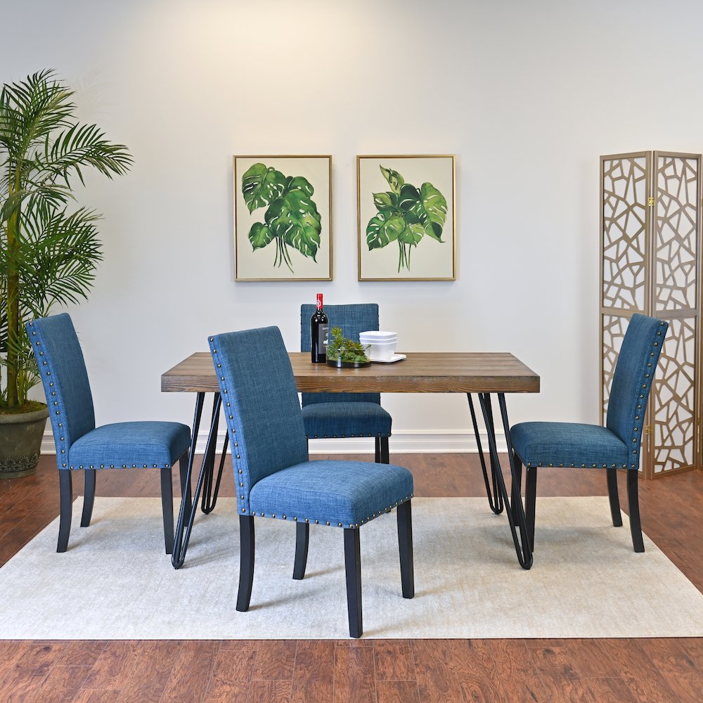 Amisos 5-Pc Dining Set, Hairpin Dining Table with 4 Chairs, Blue. Picture 5
