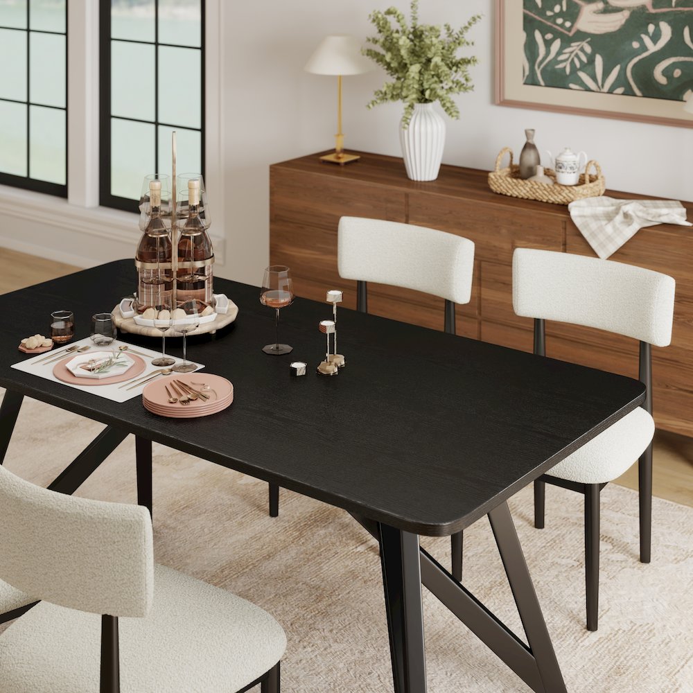 Axler 5-Piece Dining Set, Tripod-Cross Dining Table with 4 Boucle Chairs, Black. Picture 6