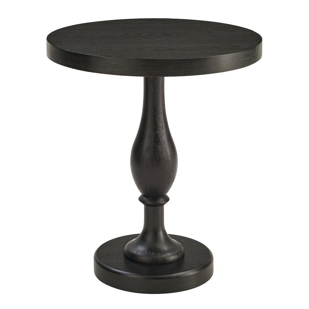Solmere 22" Round Wood Pedestal End Table, Black. Picture 1