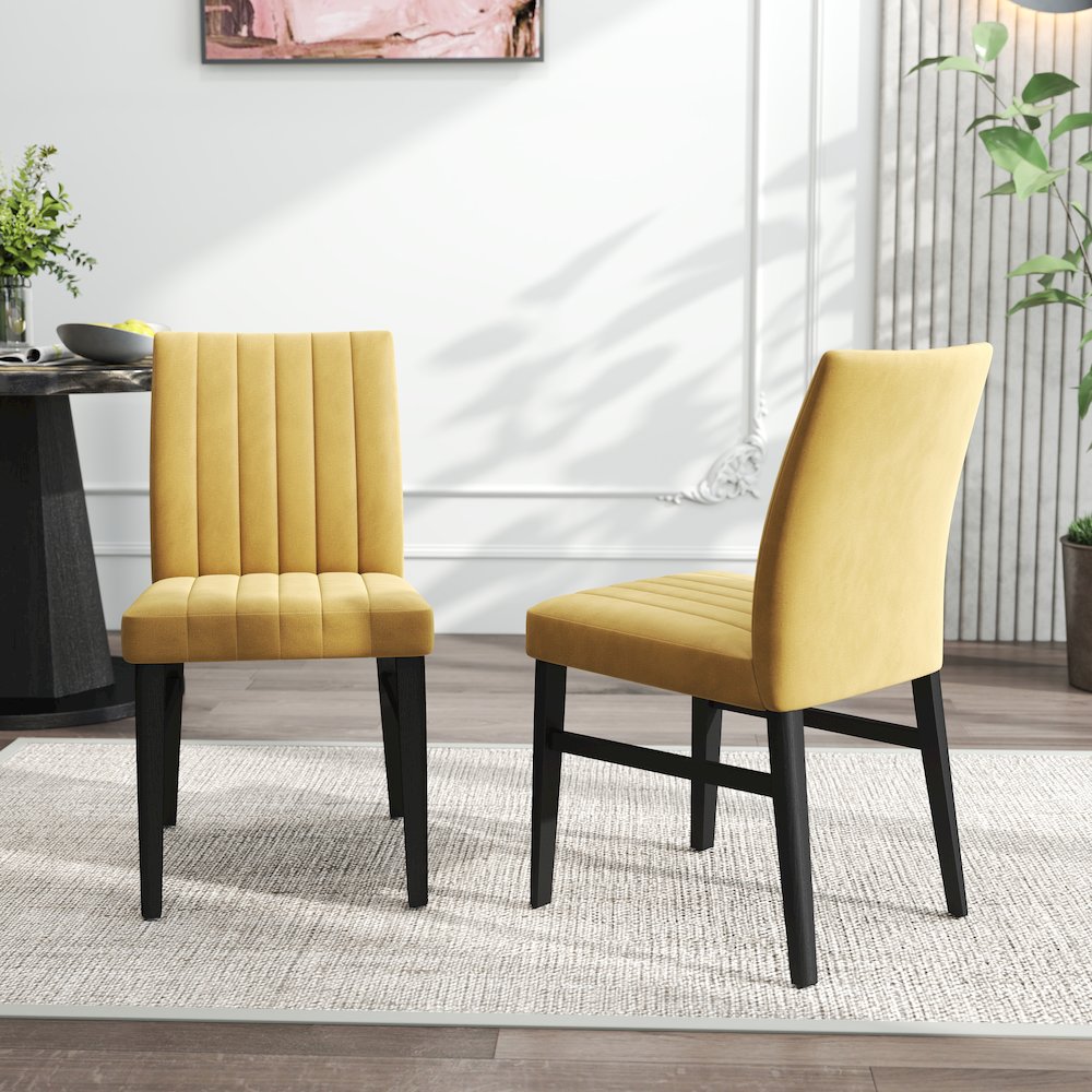 5-Piece Dining Set, Black and Gold Faux Marble Dining Table Four Chairs, Yellow. Picture 12