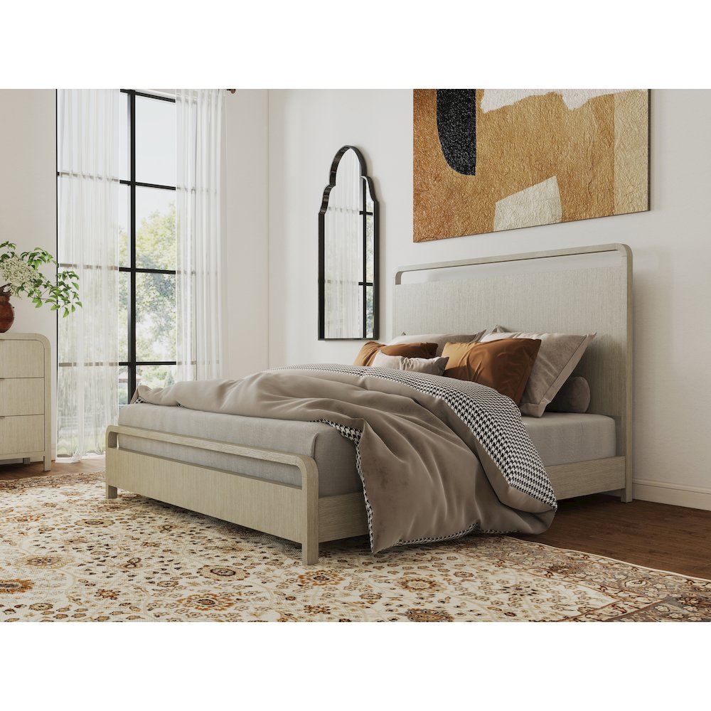 Tavari Wood Panel Bed, Light Gray Finish, Queen. Picture 7