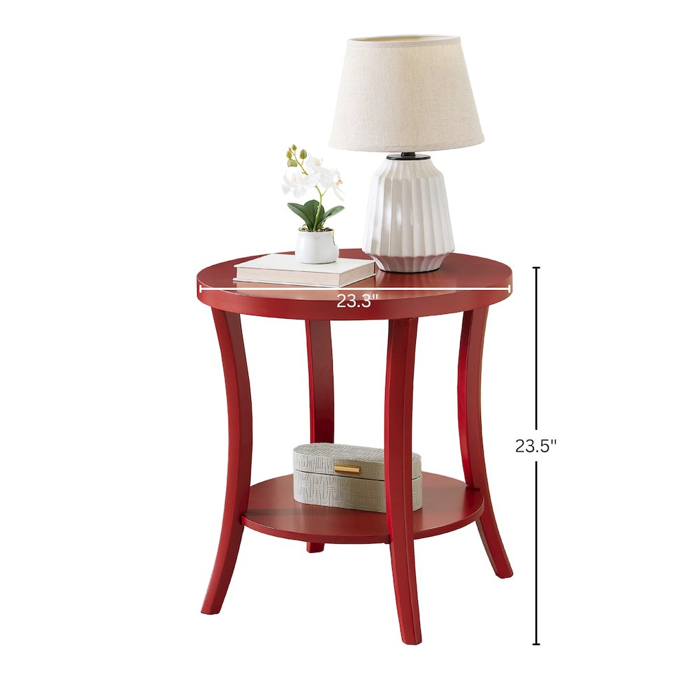 Perth Round End Table with Shelf, Red. Picture 7