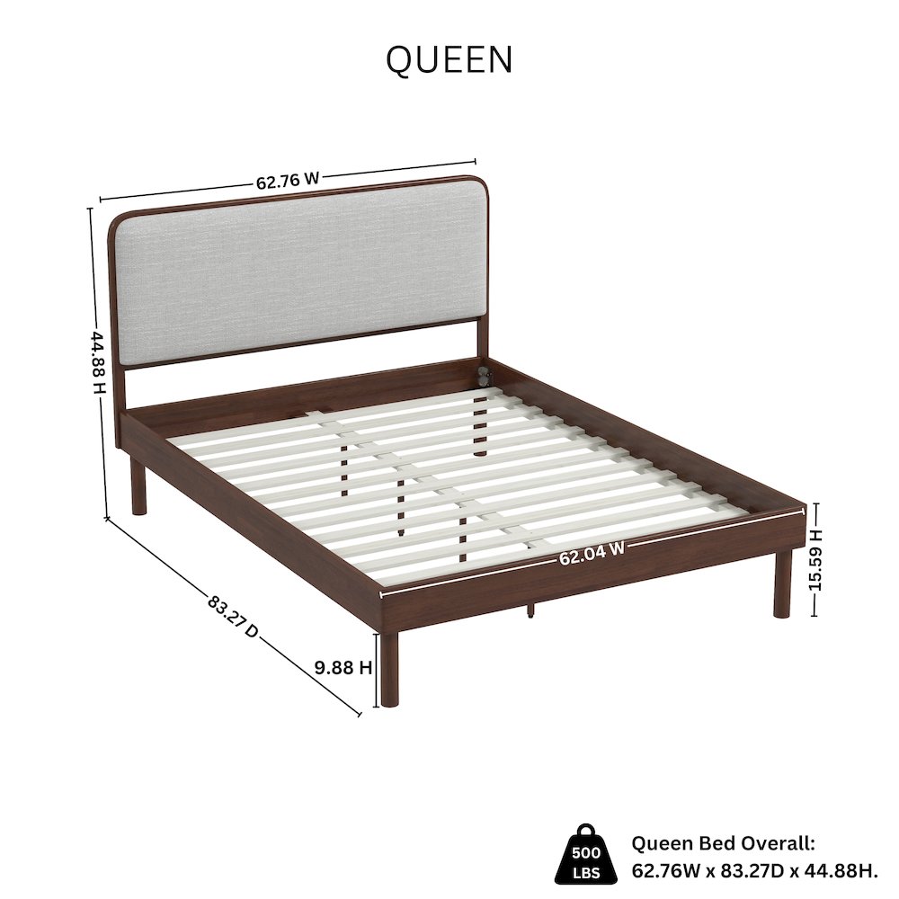 Wyller Rubberwood Platform Bed, Natural Walnut Finish, Queen. Picture 11